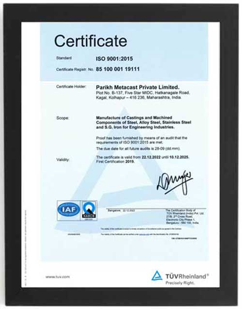 Parikh Metacast ISO Certificate