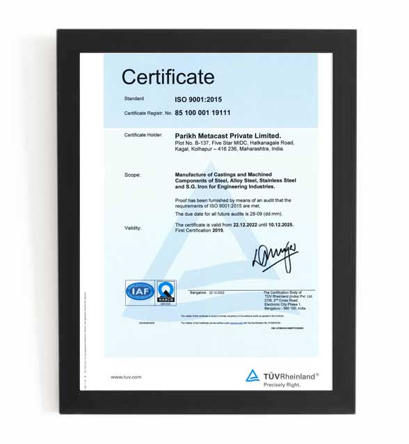 Parikh Metacast ISO Certificate